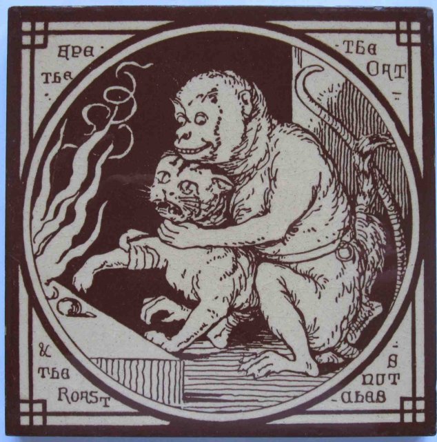 Antique English Picture Tile - Aesop's Fables
