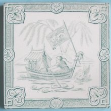 Antique Minton Hollins Oriental Series Picture Tile