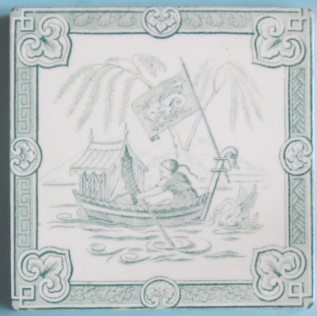 Antique Minton Hollins Oriental Series Picture Tile