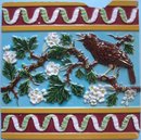 Large Antique English Majolica Bird Tile - Campbell Brick & Tile