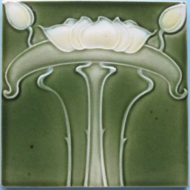 Antique Art Nouveau Tile Panel - Villeroy & Boch Waterlily