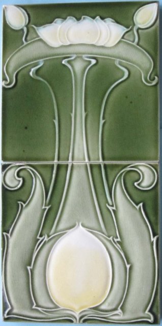 Antique Art Nouveau Tile Panel - Villeroy & Boch Waterlily