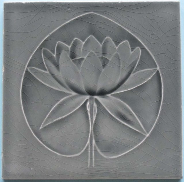 Antique Art Nouveau Waterlily/Gray SeeRosen Tile - Boch Freres