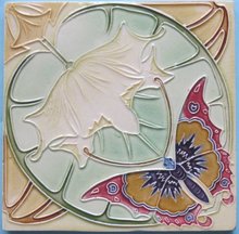 Antique Belgian Art Nouveau Tile - Fabulous Butterfly