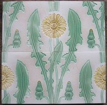 Panel of 4 Antique German Jugendstil/Nouveau Tiles - Meissen Dandelions