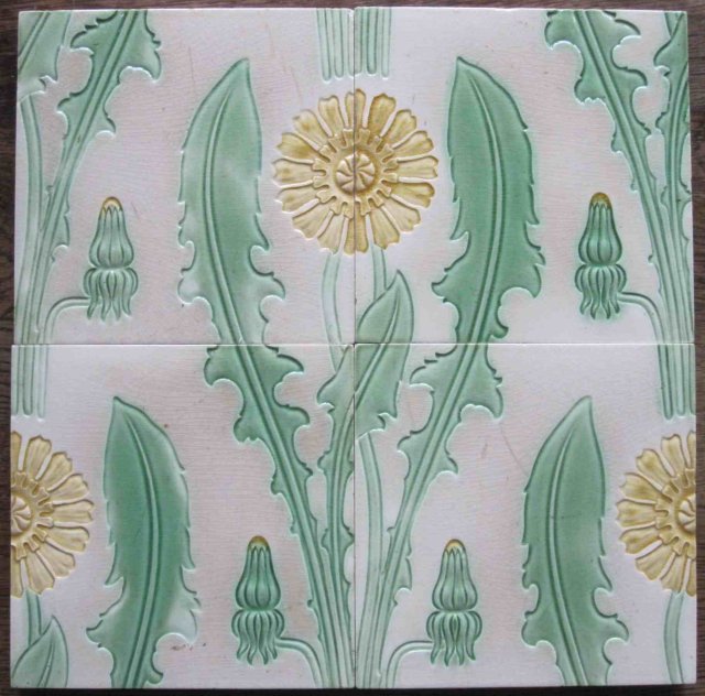 Panel of 4 Antique German Jugendstil/Nouveau Tiles - Meissen Dandelions