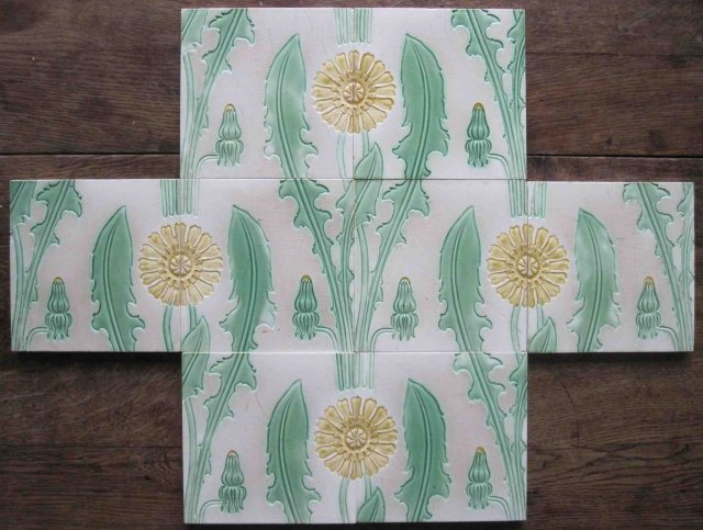 Panel of 4 Antique German Jugendstil/Nouveau Tiles - Meissen Dandelions