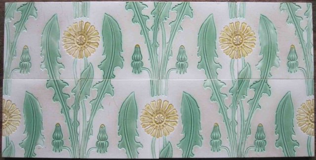 Panel of 4 Antique German Jugendstil/Nouveau Tiles - Meissen Dandelions