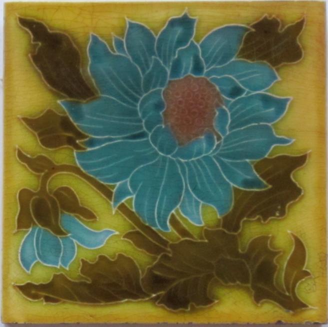 Antique English Majolica Floral Art Nouveau Tile