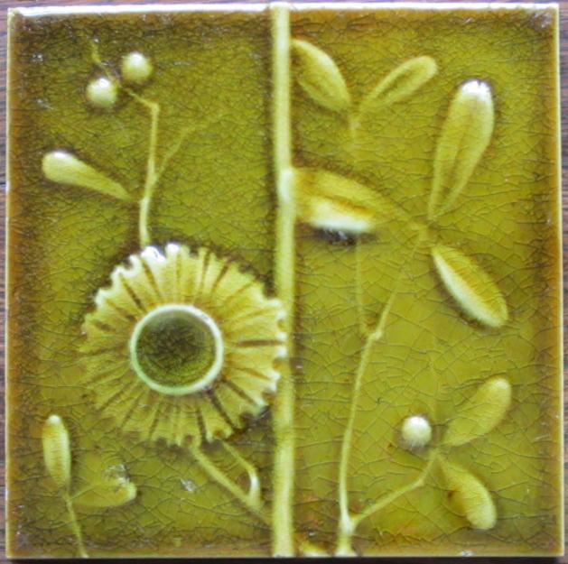 Antique American Arts & Crafts Majolica Fireplace Tile - J.& J.G. Low