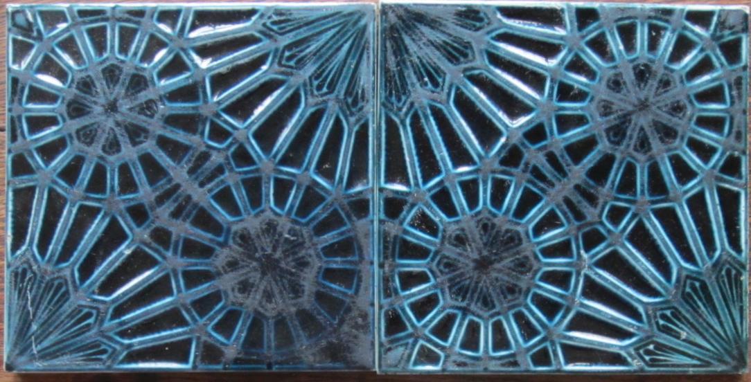 Pair of Antique American Arts & Crafts Majolica Tiles - J.& J.G. Low