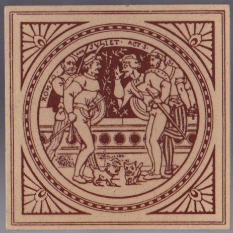 Antique Minton China Works Picture Tile - Shakespeare