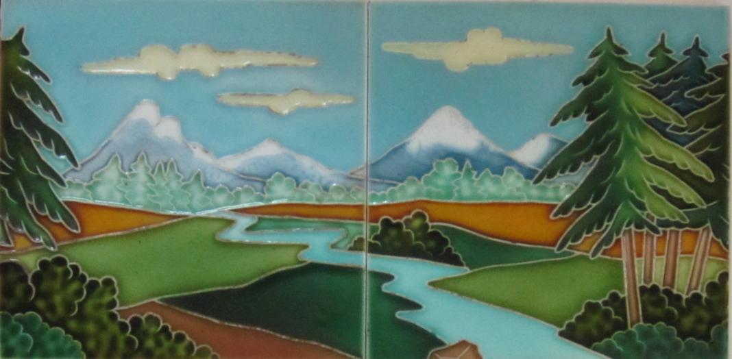 Antique Belgian Art Nouveau Tile Panel