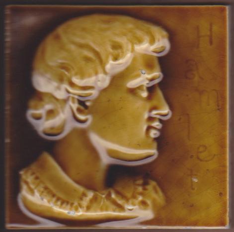 Antique American Majolica Portrait Tile - USET - Hamlet