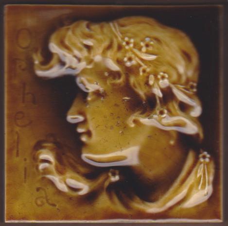 Antique American Majolica Portrait Tile - USET - Ophelia