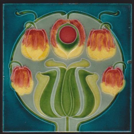 Antique English Art Nouveau Two Tile Panel