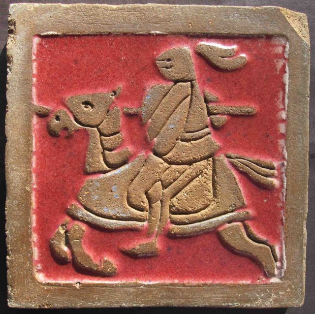Mueller Mosaic Co Arts & Crafts Tile of Knight on Horseback