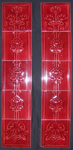 Antique English Nouveau Tile Fireplace Panels