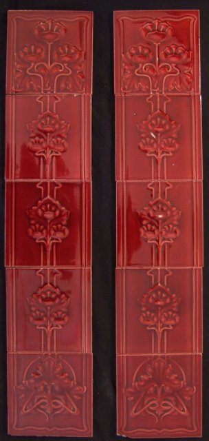 Antique English Nouveau Tile Fireplace Panels