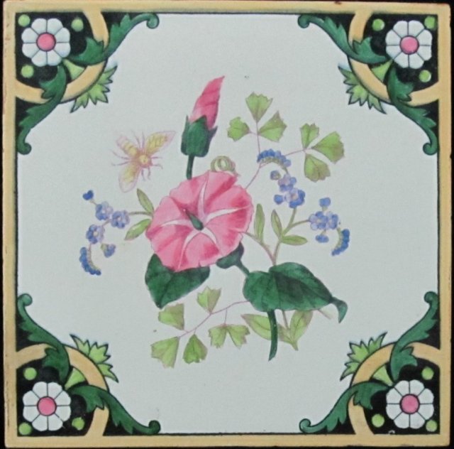 Antique Minton Hand-Colored Tile-Bee