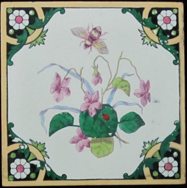 Antique Minton Hand-Colored Tile-Bee
