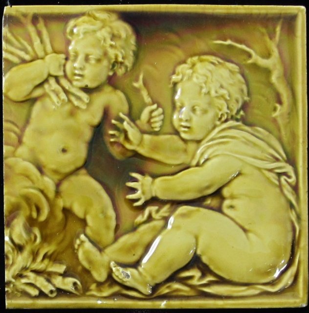 Antique Mintons China Works Majolica Portrait Tile
