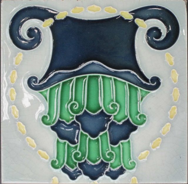 Antique German Art Nouveau 2-Tile Panel