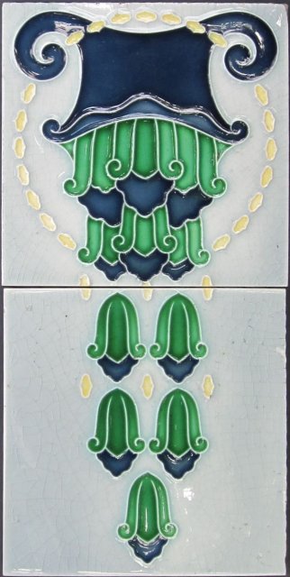 Antique German Art Nouveau 2-Tile Panel