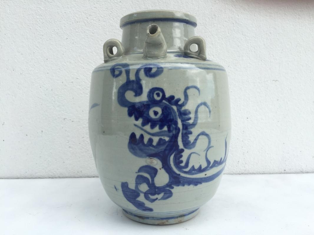 BLUE NAGA JAR 240mm Qing Dynasty (1644-1912)Dragon Pot Pottery Vase Wine Kettle