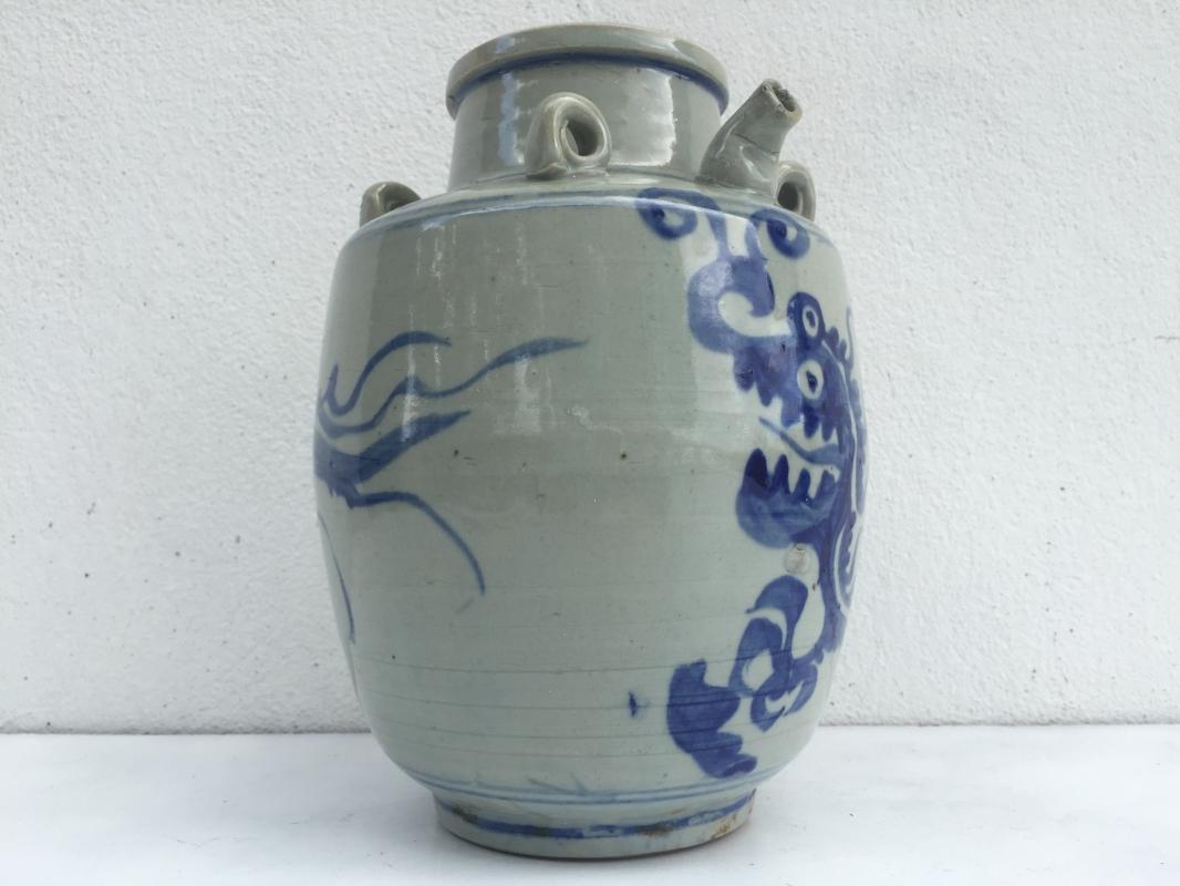 BLUE NAGA JAR 240mm Qing Dynasty (1644-1912)Dragon Pot Pottery Vase Wine Kettle