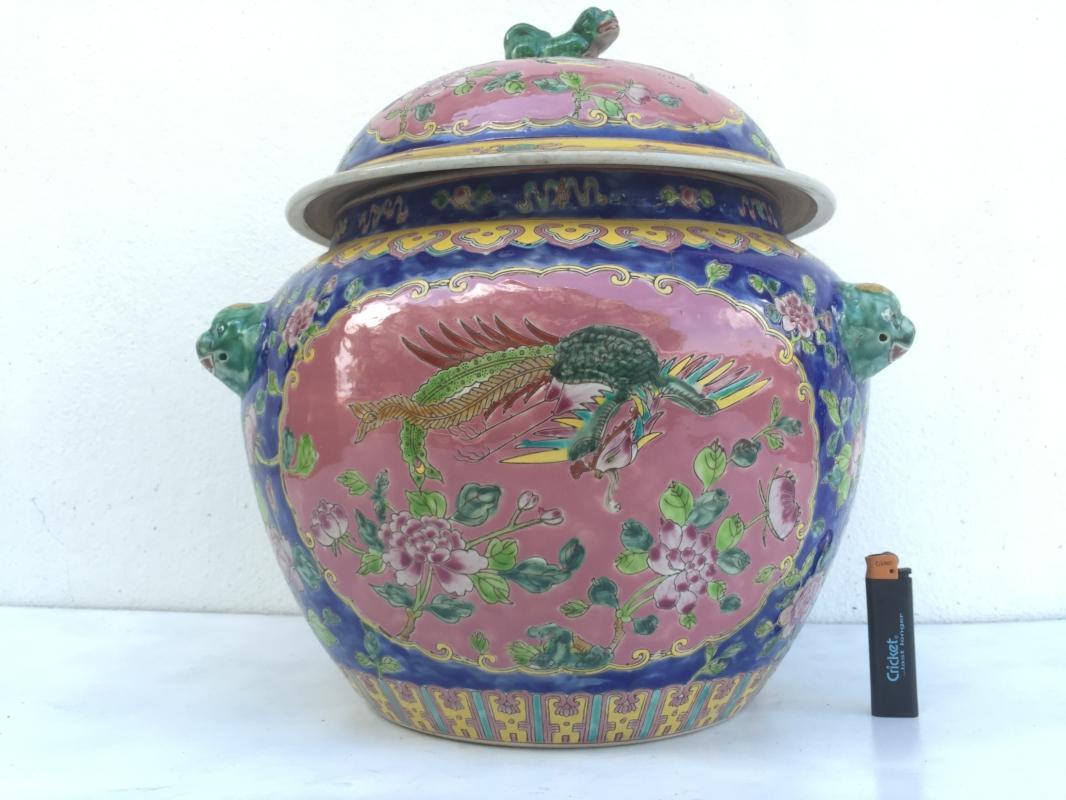 BLUE GIANT 6.9kg KAMCHENG RARE BLUE & PINK Nyonya Ware Covered Jar Porcelain Pot