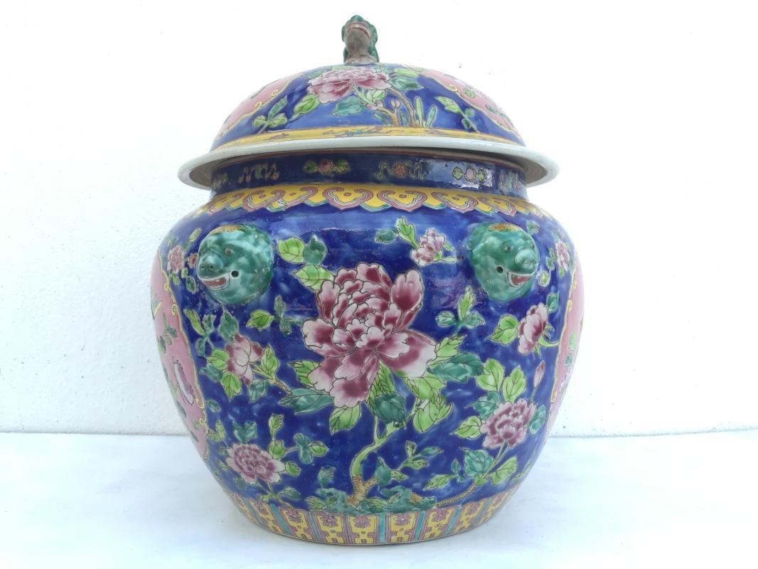 BLUE GIANT 6.9kg KAMCHENG RARE BLUE & PINK Nyonya Ware Covered Jar Porcelain Pot