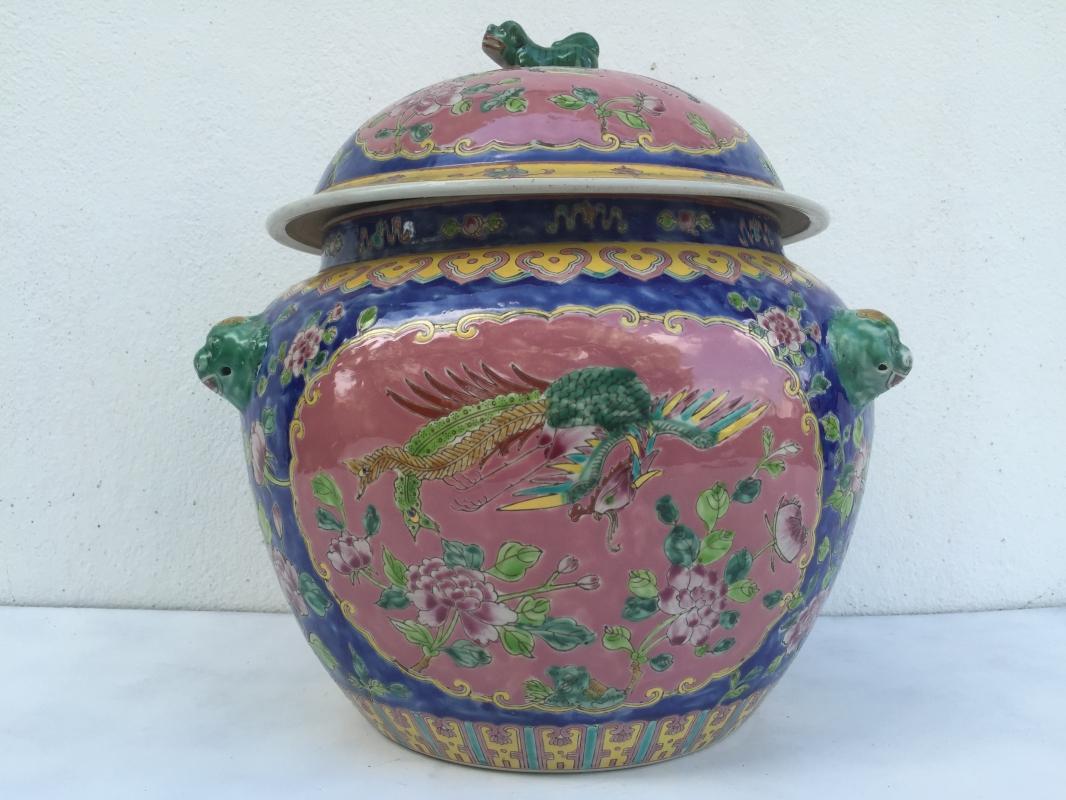 BLUE GIANT 6.9kg KAMCHENG RARE BLUE & PINK Nyonya Ware Covered Jar Porcelain Pot