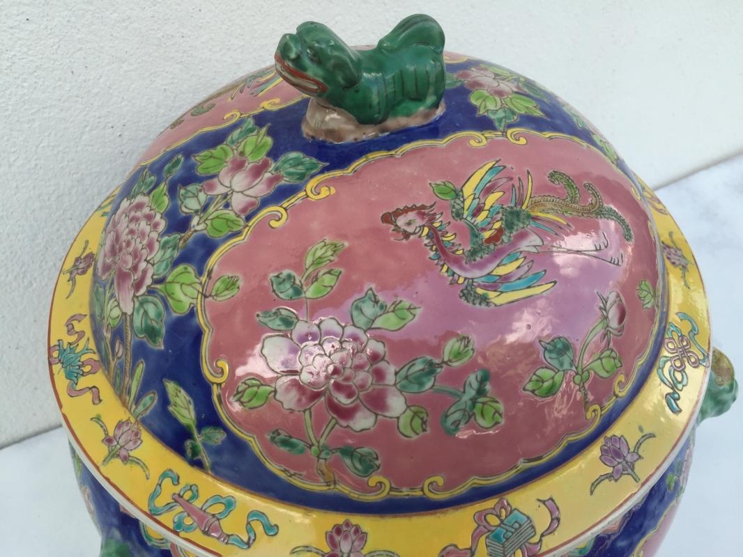 BLUE GIANT 6.9kg KAMCHENG RARE BLUE & PINK Nyonya Ware Covered Jar Porcelain Pot