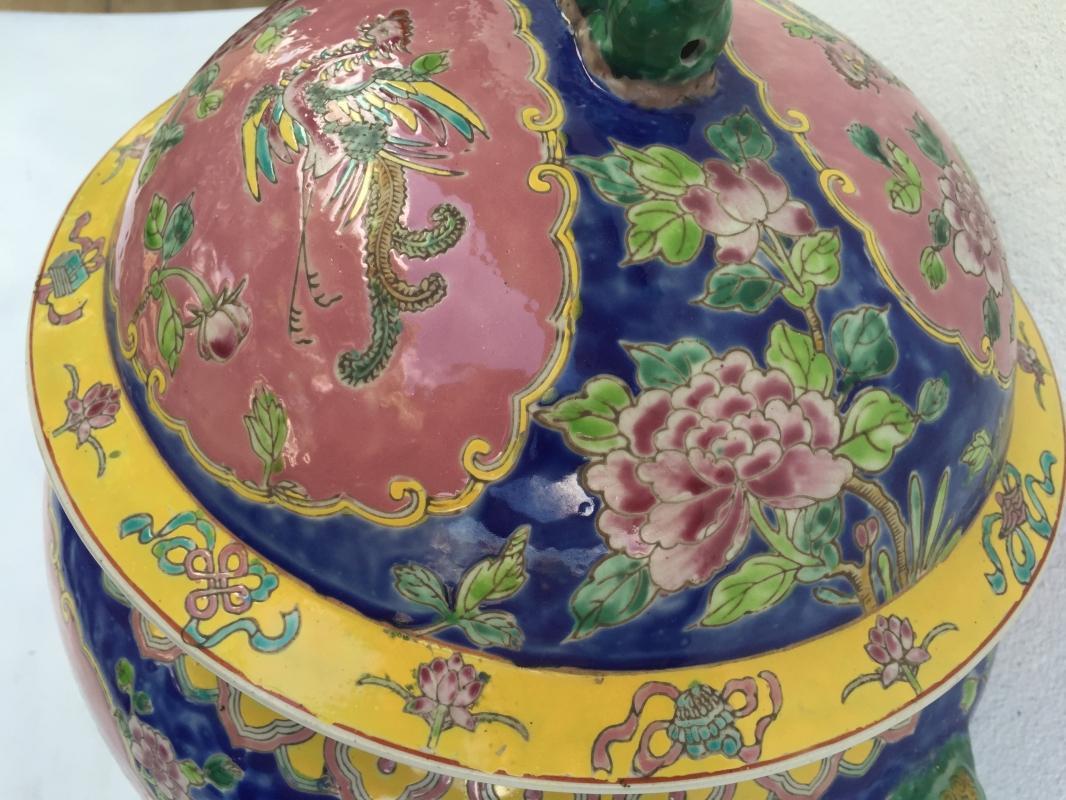 BLUE GIANT 6.9kg KAMCHENG RARE BLUE & PINK Nyonya Ware Covered Jar Porcelain Pot