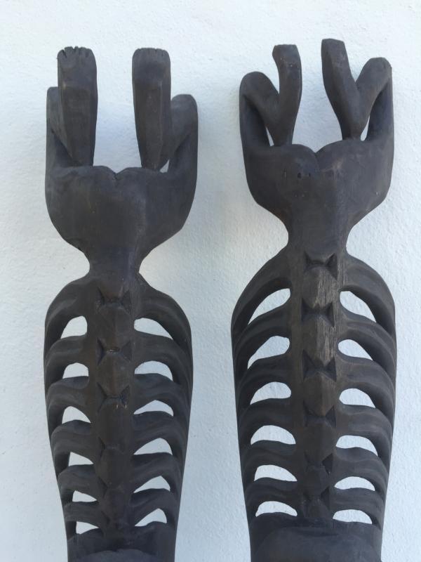 TWO LETI STATUE Wooden Sculpture Figure Icon Image Skull Skeleton Interior Home