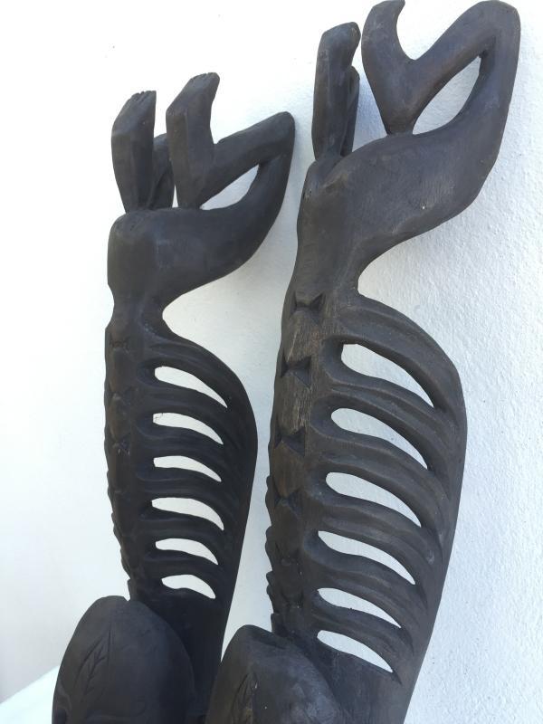 TWO LETI STATUE Wooden Sculpture Figure Icon Image Skull Skeleton Interior Home