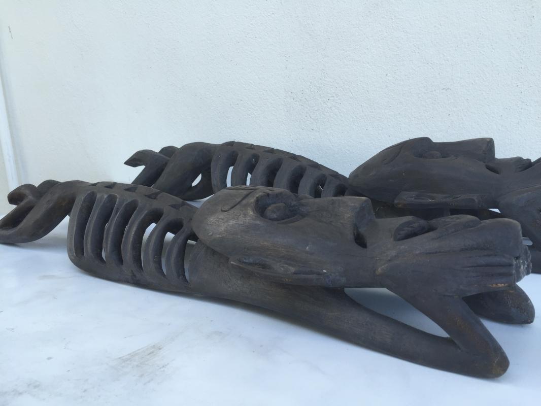 TWO LETI STATUE Wooden Sculpture Figure Icon Image Skull Skeleton Interior Home