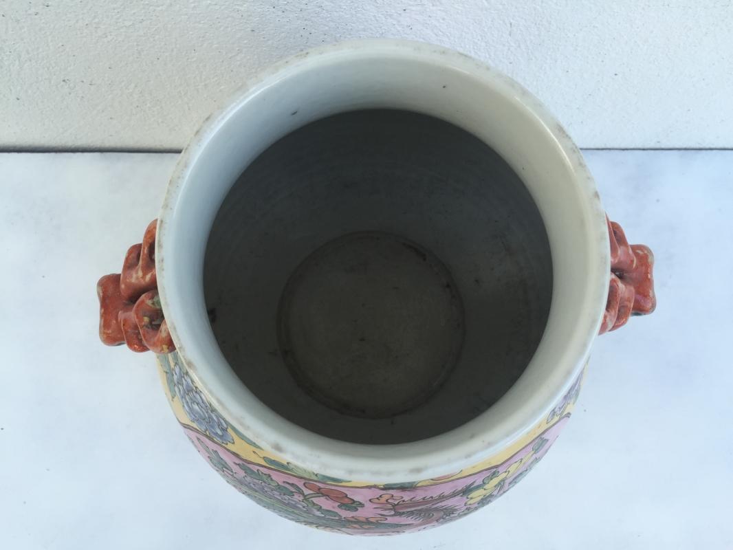 EGG SHAPE JAR 280mm VASE Phoenix & Peonies Flower Pot Pottery Nonya Nyonya Urn