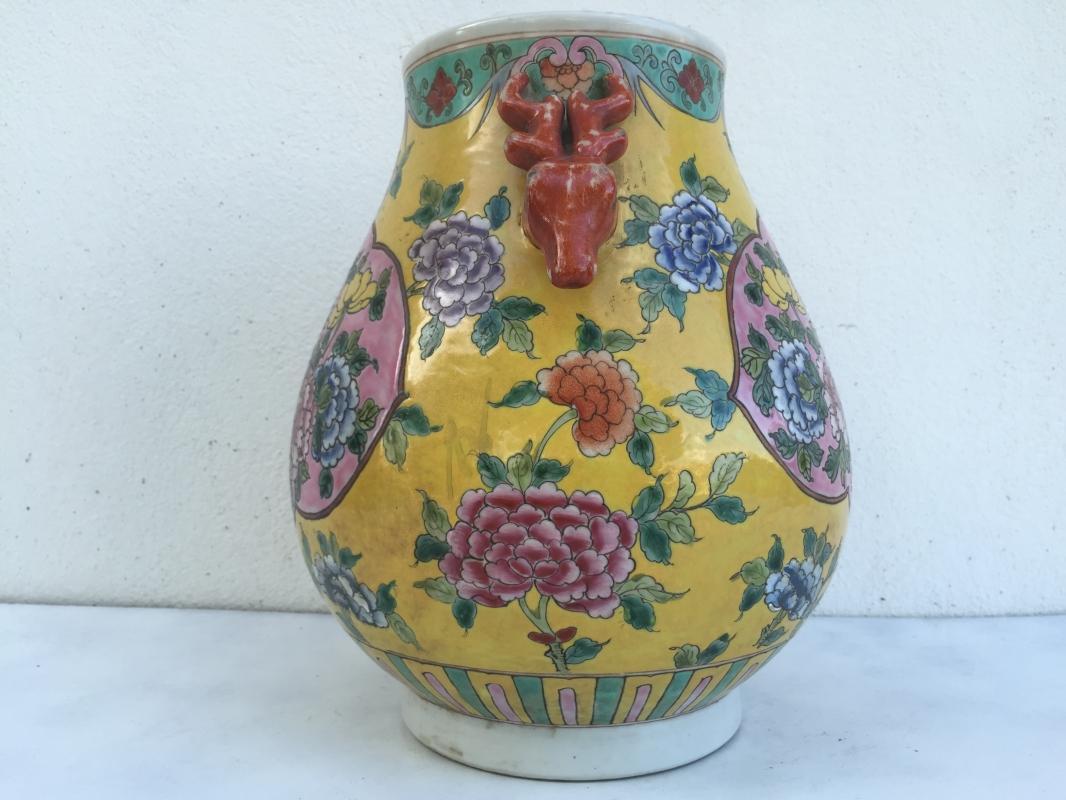 EGG SHAPE JAR 280mm VASE Phoenix & Peonies Flower Pot Pottery Nonya Nyonya Urn