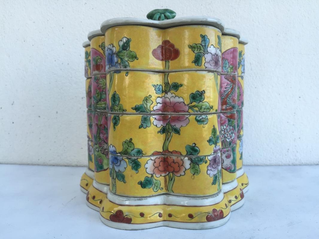 YELLOW BUTTERFLY 200mm NYONYA FOOD CONTAINER Porcelain Tray Box Nonya Chinese