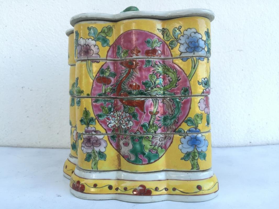 YELLOW BUTTERFLY 200mm NYONYA FOOD CONTAINER Porcelain Tray Box Nonya Chinese