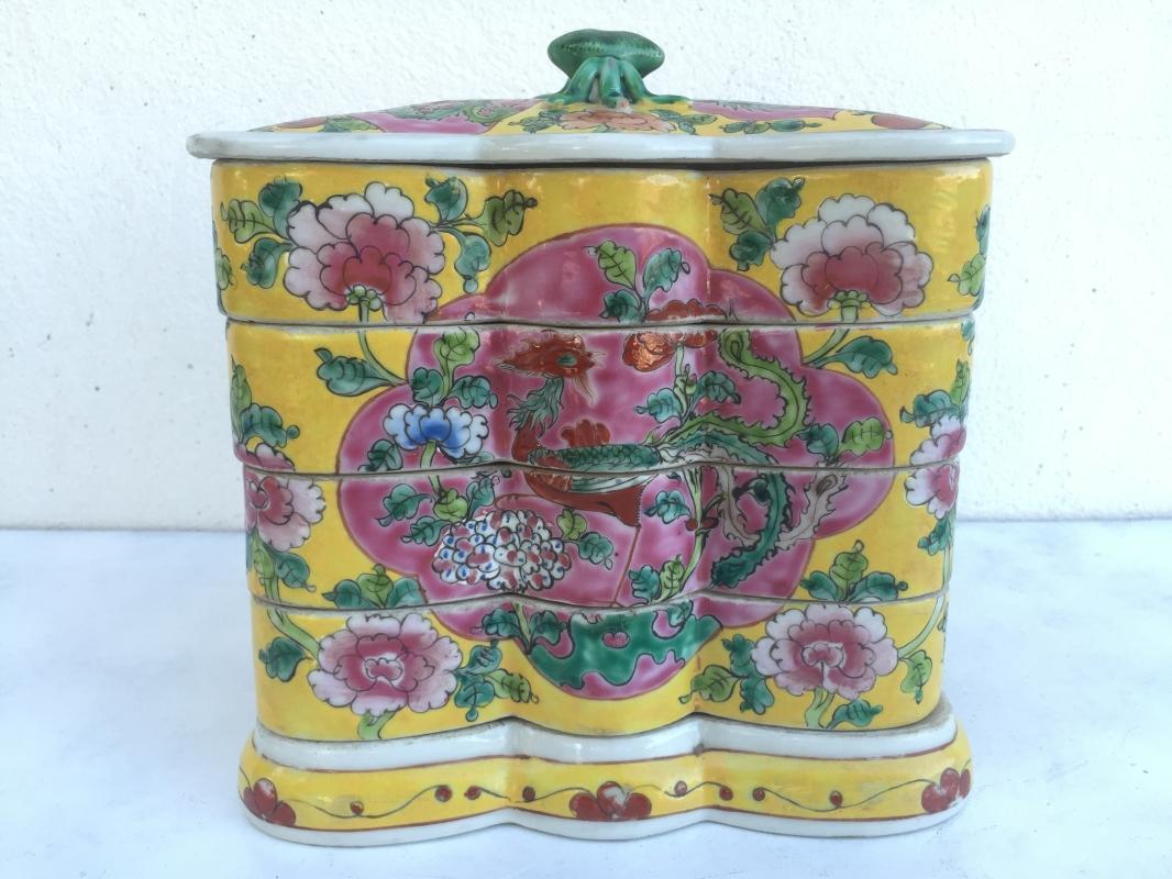 YELLOW BUTTERFLY 200mm NYONYA FOOD CONTAINER Porcelain Tray Box Nonya Chinese
