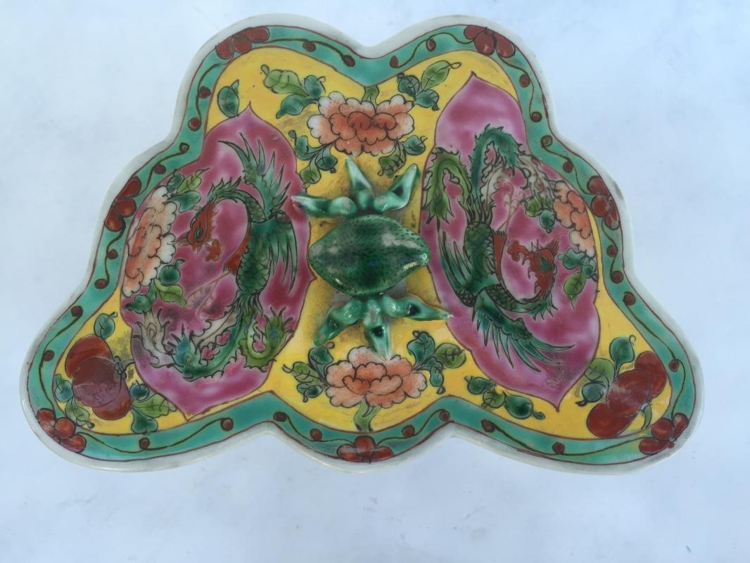 YELLOW BUTTERFLY 200mm NYONYA FOOD CONTAINER Porcelain Tray Box Nonya Chinese