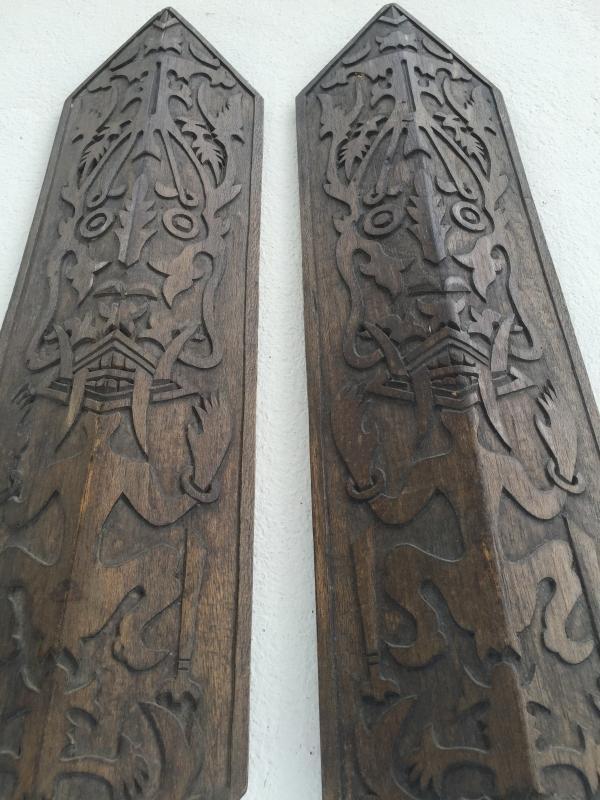 TRIBAL PANEL x 2 OLD 3-Dimentional Sculpture Shield Anthropomorphic Figure Asian