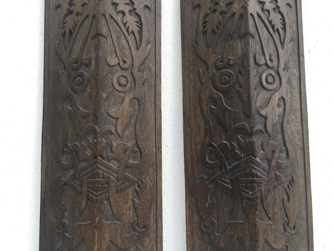 TRIBAL PANEL x 2 OLD 3-Dimentional Sculpture Shield Anthropomorphic Figure Asian