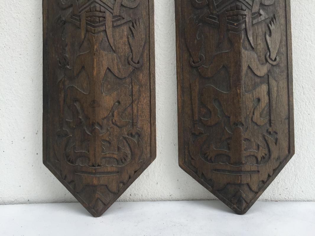 TRIBAL PANEL x 2 OLD 3-Dimentional Sculpture Shield Anthropomorphic Figure Asian