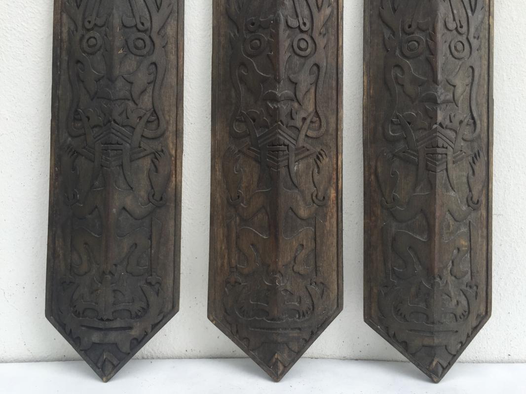 TRIBAL PAINTING x 3 OLD WALL PANEL Shield Figure Statue Dayak Dyak Native Asia