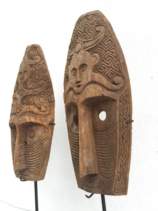 (ONE PAIR) HUSBAND & WIFE MASK Nias Indonesia Artifact Sculpture Figure Statue