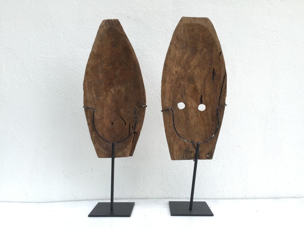 (ONE PAIR) HUSBAND & WIFE MASK Nias Indonesia Artifact Sculpture Figure Statue